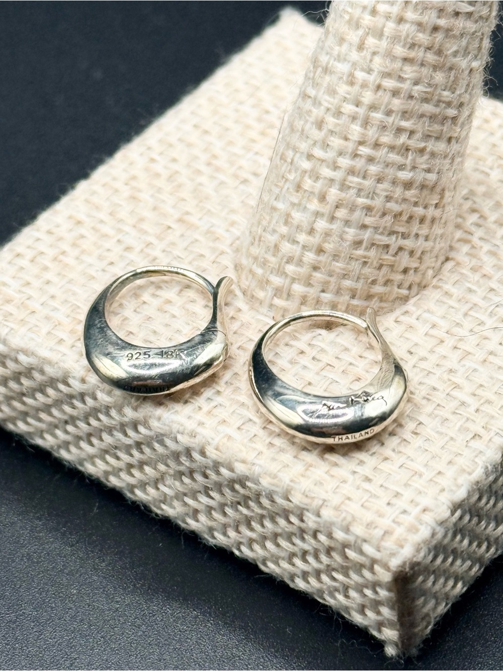 Vintage Ann King 18k Gold & .925 Sterling Silver Crescent Hoop Earrings